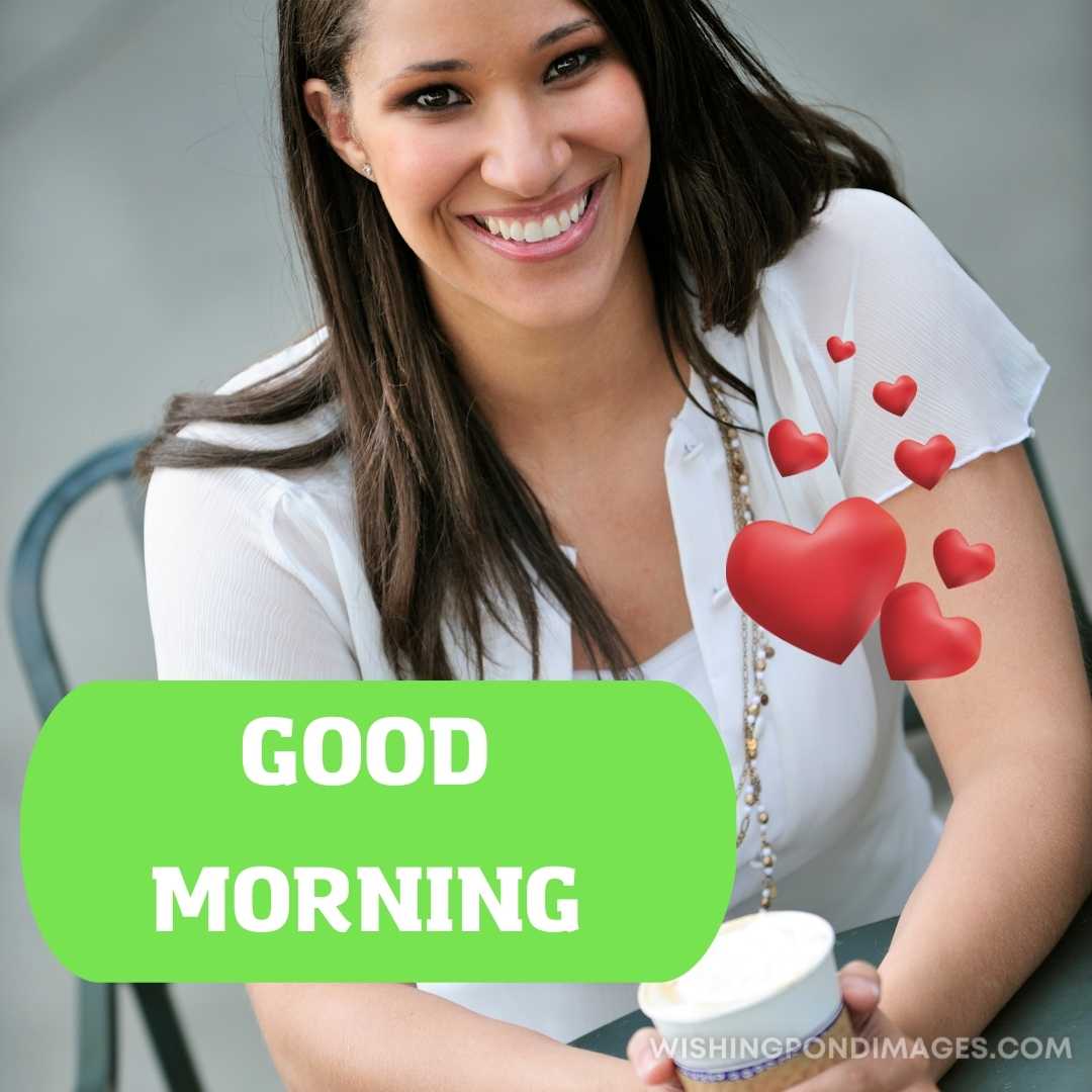 Beautiful girl sitting and drinking coffee outdoor. Good Morning Coffee Images